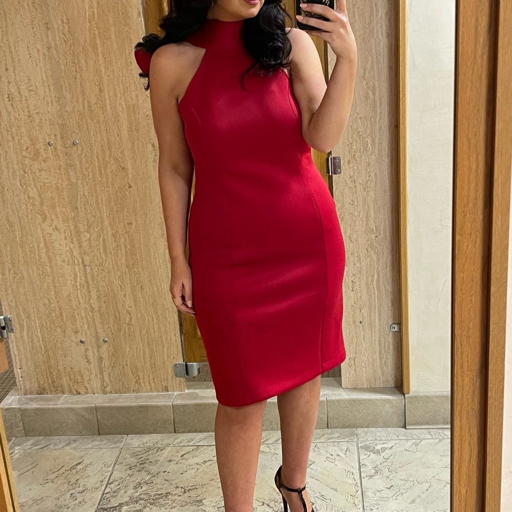 High neck bow back scuba dress